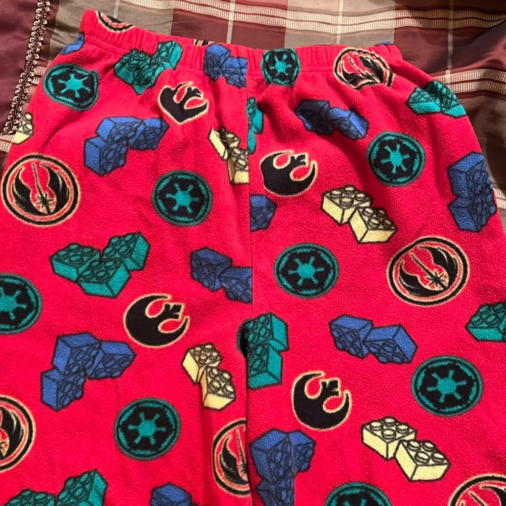 Lego Star Wars L 12 red blue yellow green fleece pajama bottoms pants boys girls